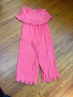 Love Riche Pleated Off-Shoulder Jumpsuit in Coral